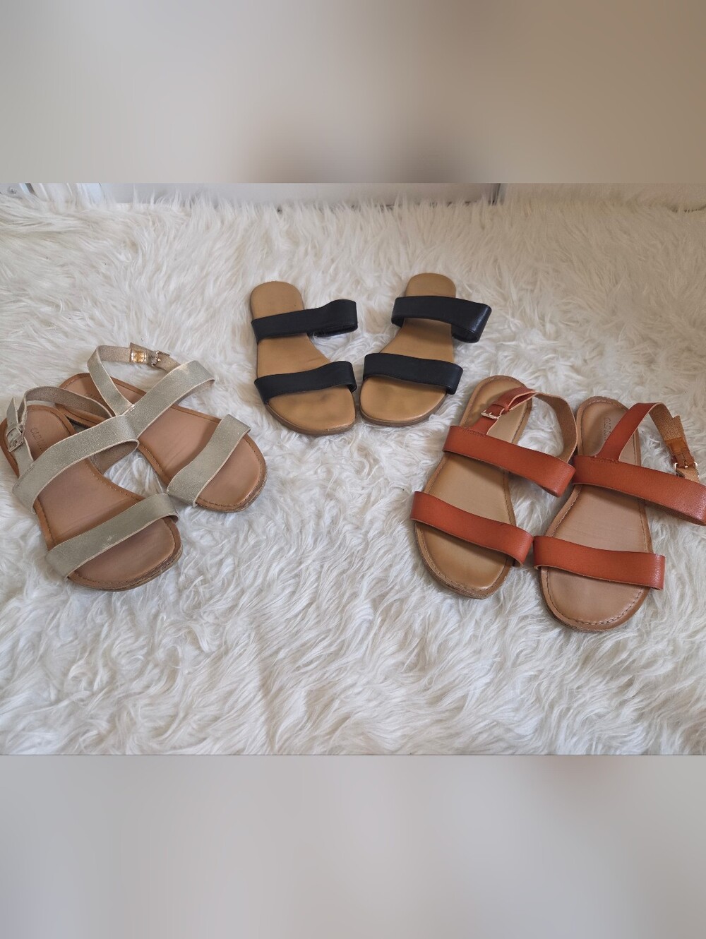 Women’s Strappy Flat Sandals - Black, Tan, Cream Bundle Old Navy & Lauren Conrad